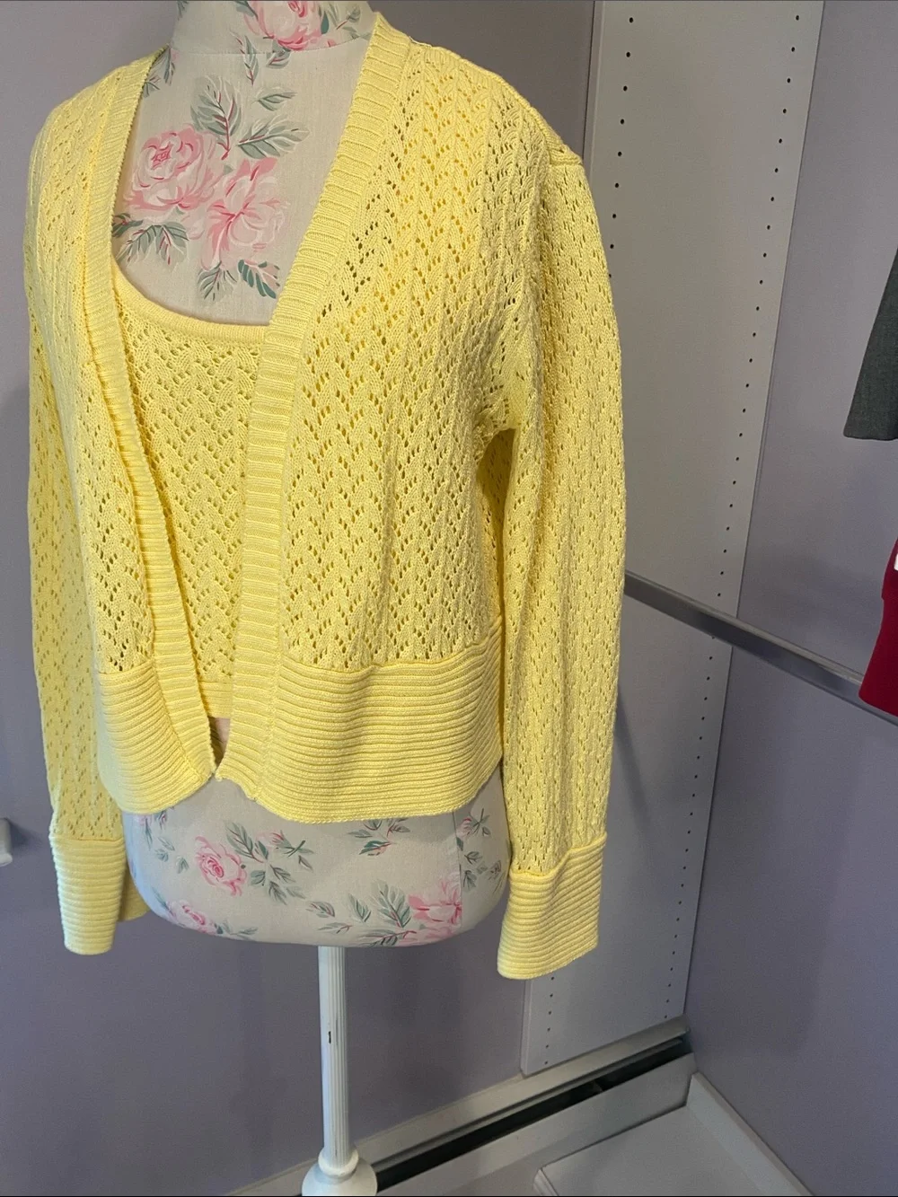 Z Supply Pale Yellow Open-Knit Cropped Cardigan and shell set